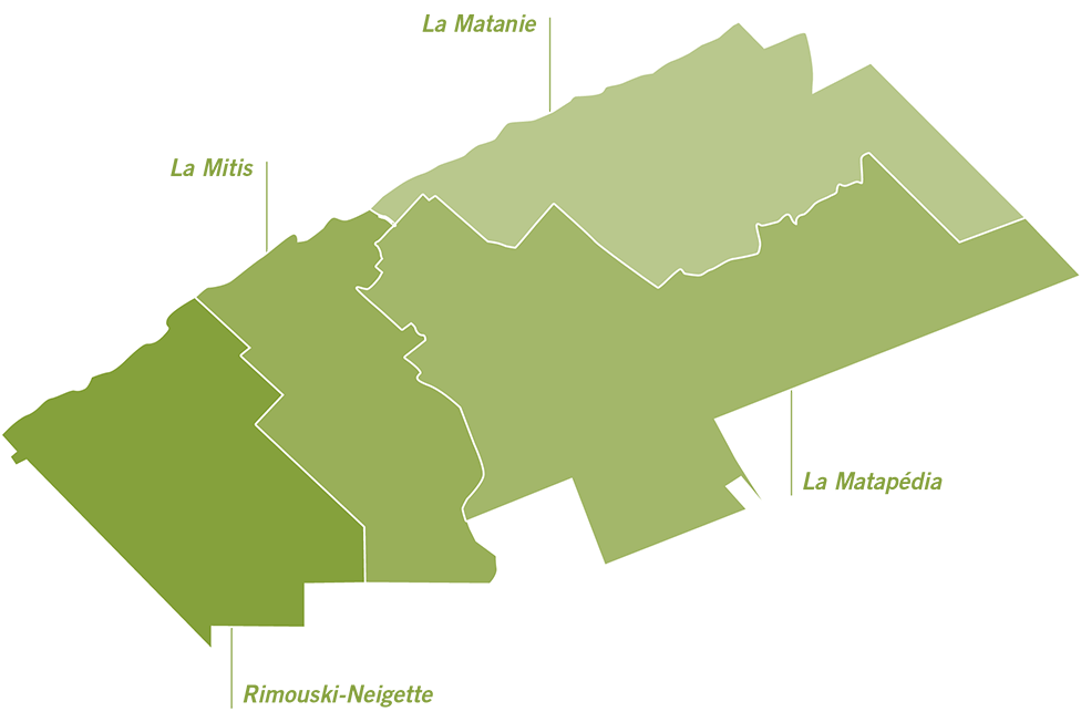 Secteurs : Rimouski-Neigette, La Mitis, La Matanie, La Matapédia
